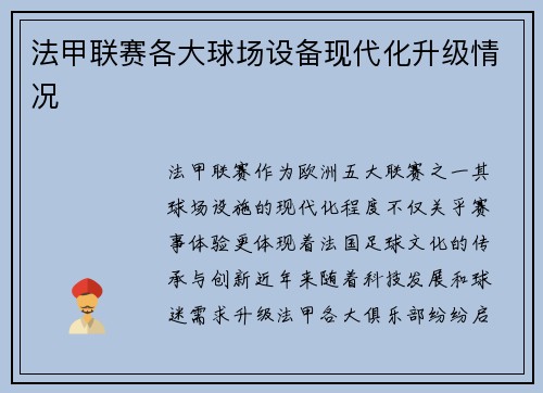 法甲联赛各大球场设备现代化升级情况